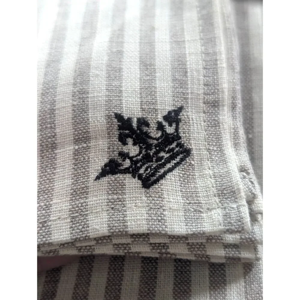 Crown Linen Designs European Linen Striped Napkins Set of 4 NEW Gray/Ivory